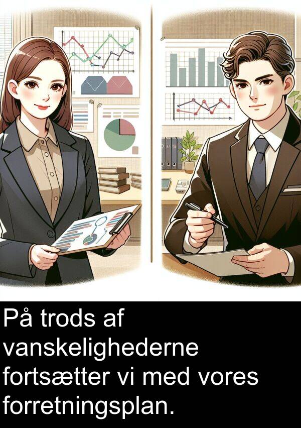 vanskelighederne: På trods af vanskelighederne fortsætter vi med vores forretningsplan.