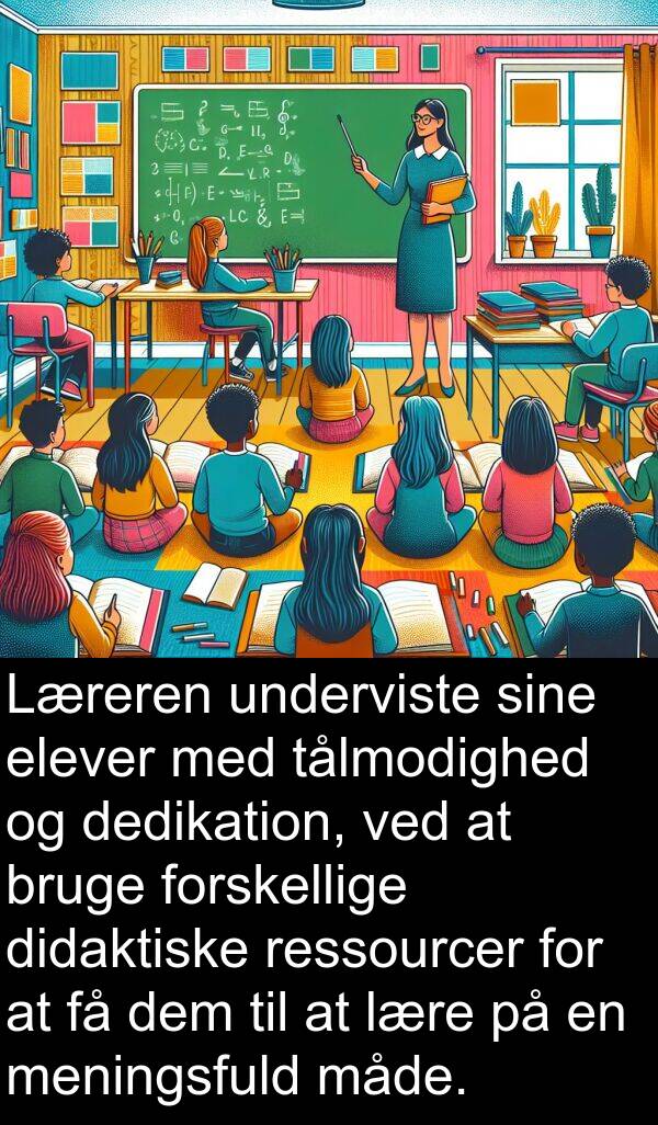 måde: Læreren underviste sine elever med tålmodighed og dedikation, ved at bruge forskellige didaktiske ressourcer for at få dem til at lære på en meningsfuld måde.