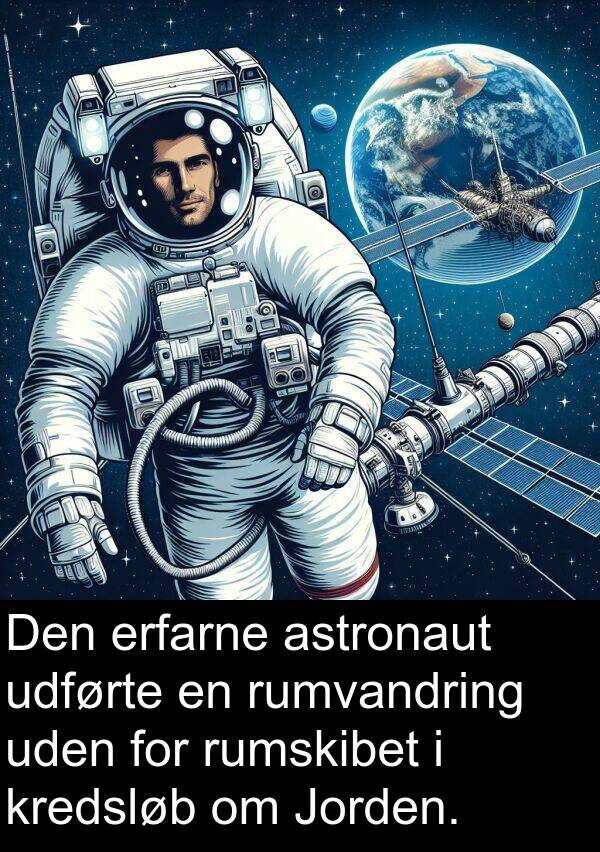 kredsløb: Den erfarne astronaut udførte en rumvandring uden for rumskibet i kredsløb om Jorden.