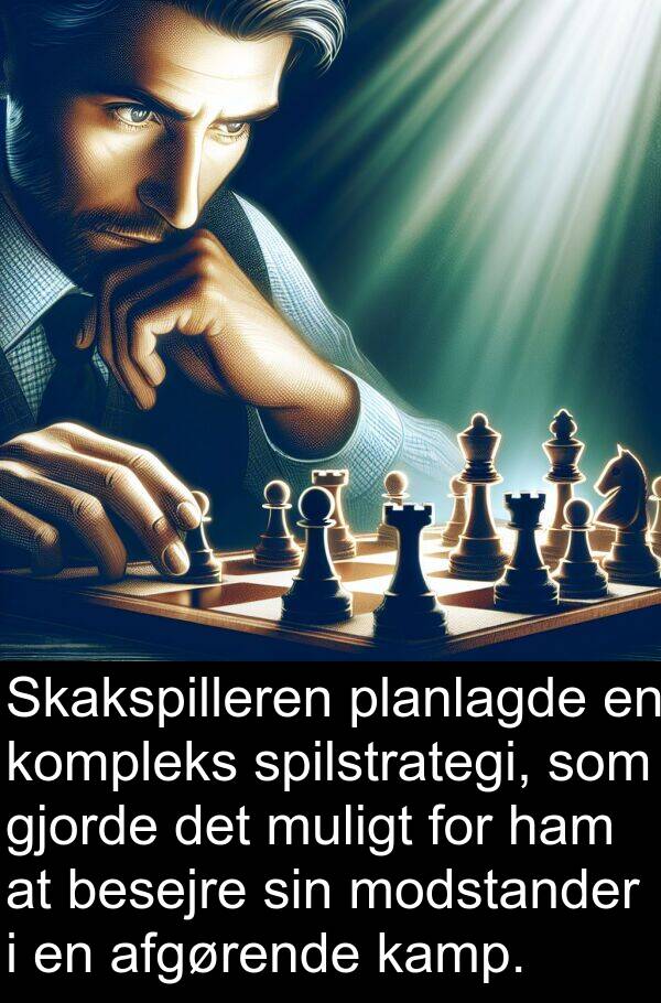 kompleks: Skakspilleren planlagde en kompleks spilstrategi, som gjorde det muligt for ham at besejre sin modstander i en afgørende kamp.