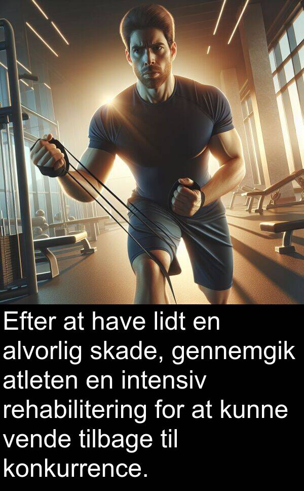 konkurrence: Efter at have lidt en alvorlig skade, gennemgik atleten en intensiv rehabilitering for at kunne vende tilbage til konkurrence.
