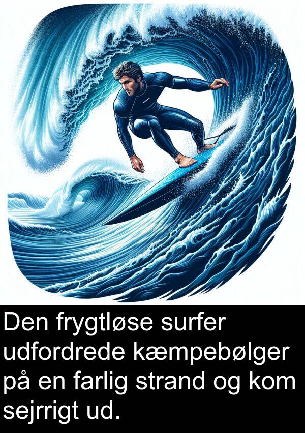 kæmpebølger: Den frygtløse surfer udfordrede kæmpebølger på en farlig strand og kom sejrrigt ud.