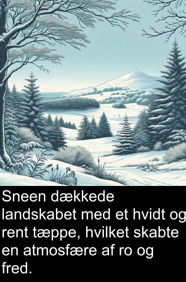 hvidt: Sneen dækkede landskabet med et hvidt og rent tæppe, hvilket skabte en atmosfære af ro og fred.