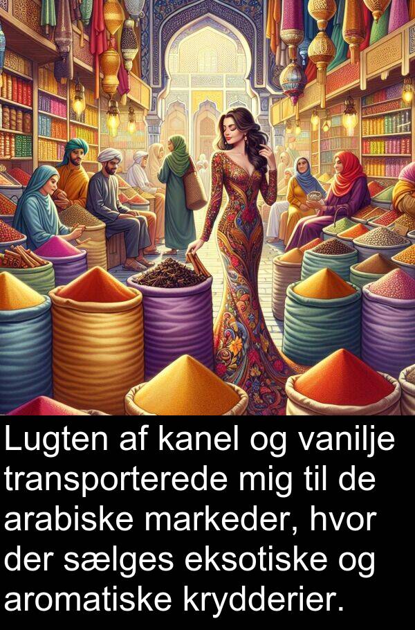 krydderier: Lugten af kanel og vanilje transporterede mig til de arabiske markeder, hvor der sælges eksotiske og aromatiske krydderier.