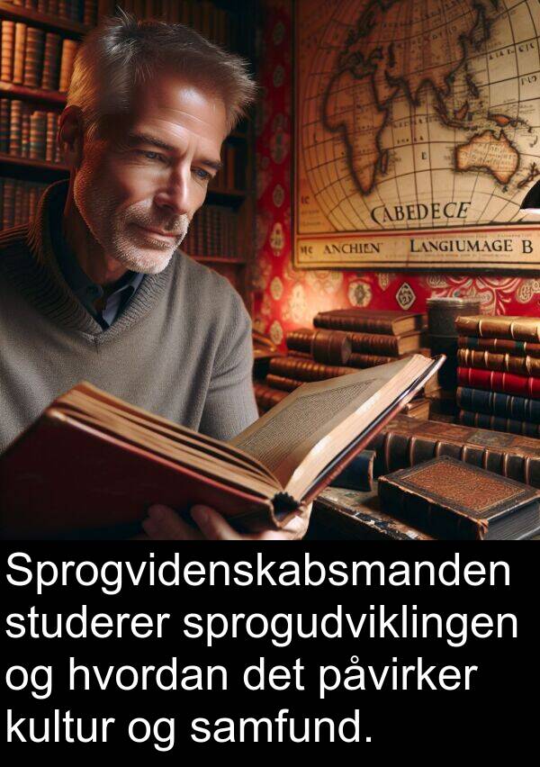 kultur: Sprogvidenskabsmanden studerer sprogudviklingen og hvordan det påvirker kultur og samfund.