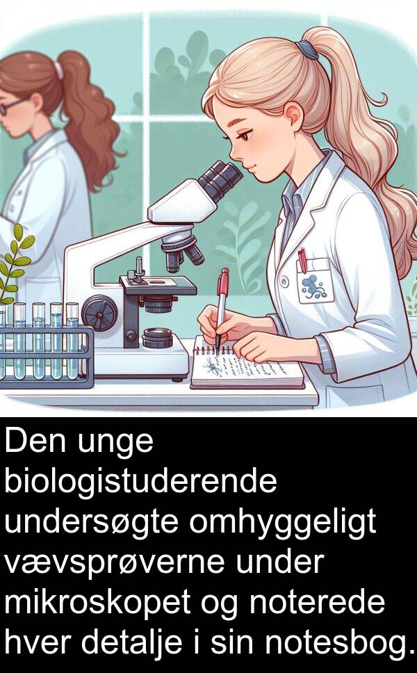 vævsprøverne: Den unge biologistuderende undersøgte omhyggeligt vævsprøverne under mikroskopet og noterede hver detalje i sin notesbog.