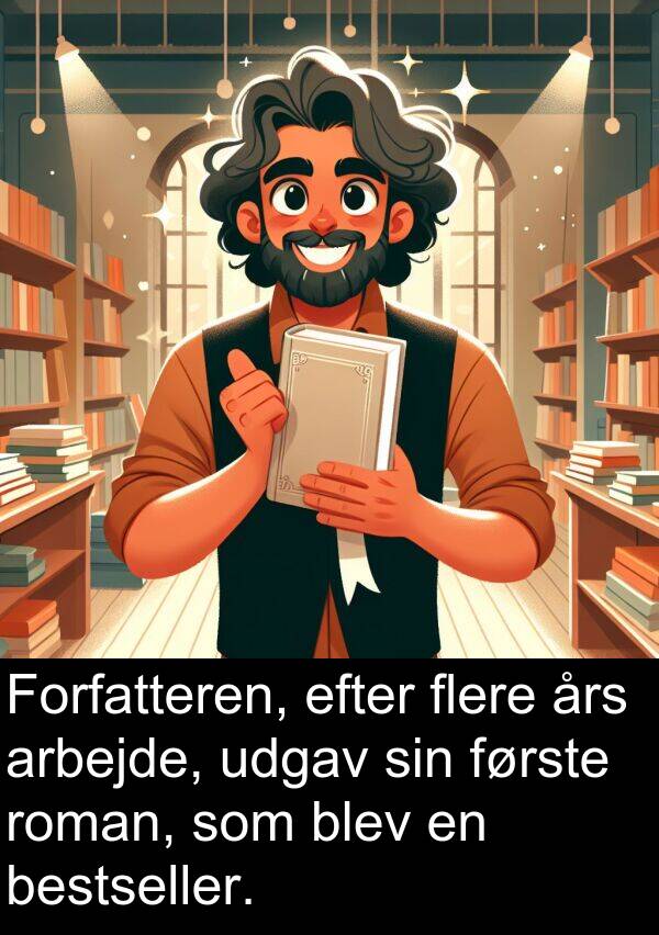 års: Forfatteren, efter flere års arbejde, udgav sin første roman, som blev en bestseller.