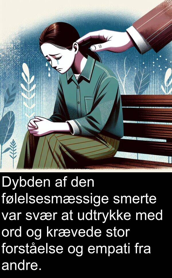 krævede: Dybden af den følelsesmæssige smerte var svær at udtrykke med ord og krævede stor forståelse og empati fra andre.