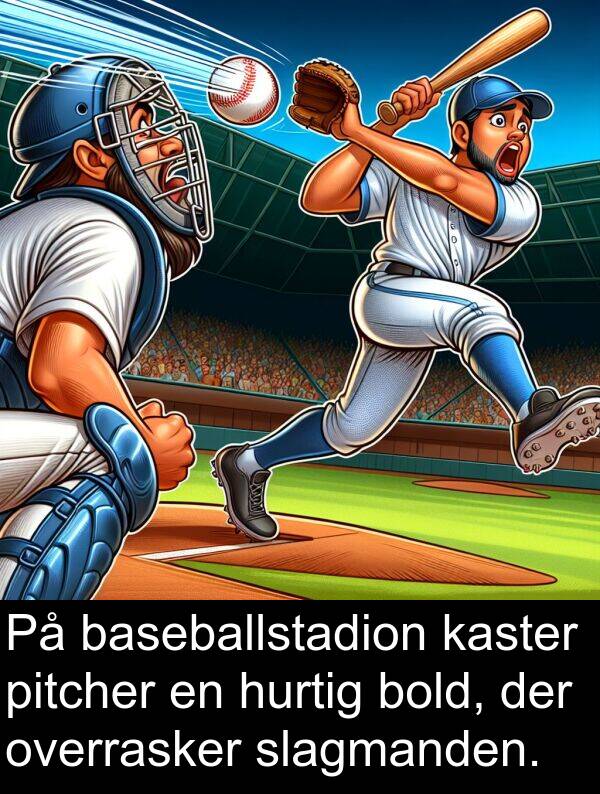 kaster: På baseballstadion kaster pitcher en hurtig bold, der overrasker slagmanden.