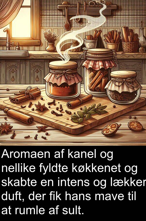 køkkenet: Aromaen af kanel og nellike fyldte køkkenet og skabte en intens og lækker duft, der fik hans mave til at rumle af sult.