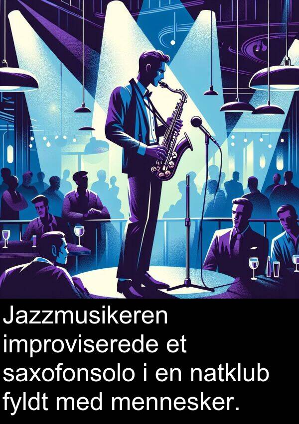 mennesker: Jazzmusikeren improviserede et saxofonsolo i en natklub fyldt med mennesker.