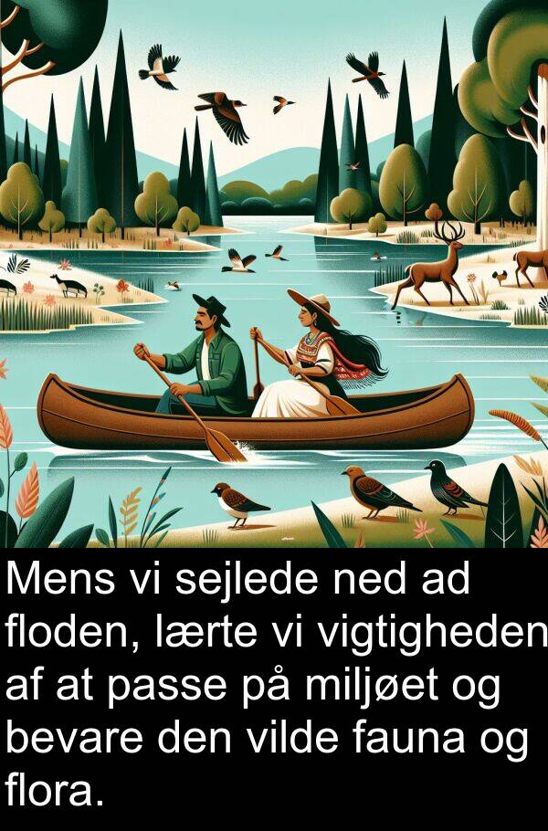 vilde: Mens vi sejlede ned ad floden, lærte vi vigtigheden af at passe på miljøet og bevare den vilde fauna og flora.
