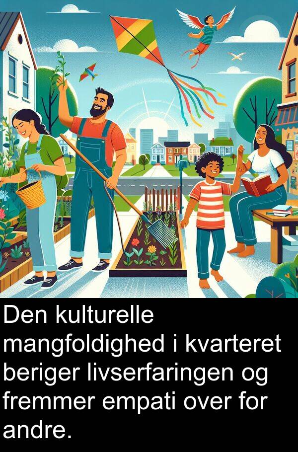 kulturelle: Den kulturelle mangfoldighed i kvarteret beriger livserfaringen og fremmer empati over for andre.