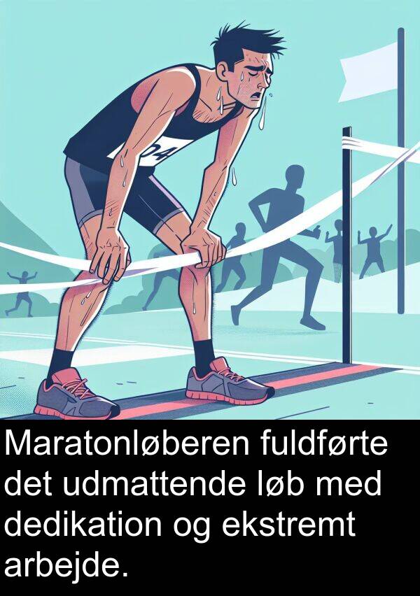 udmattende: Maratonløberen fuldførte det udmattende løb med dedikation og ekstremt arbejde.
