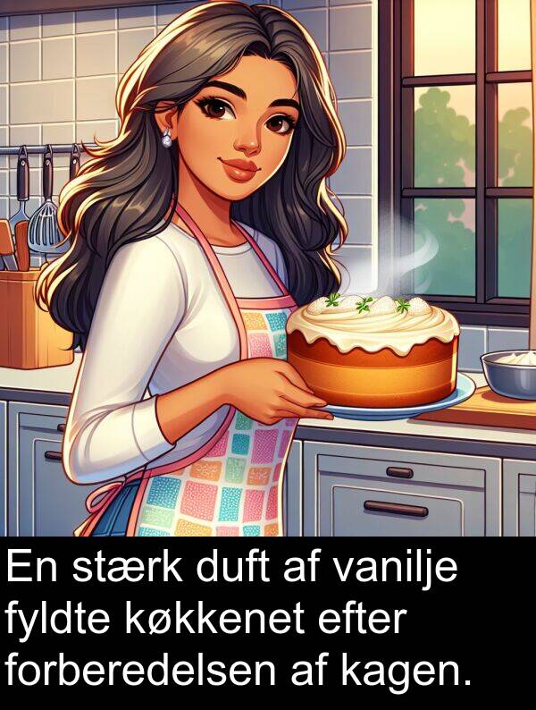 køkkenet: En stærk duft af vanilje fyldte køkkenet efter forberedelsen af kagen.