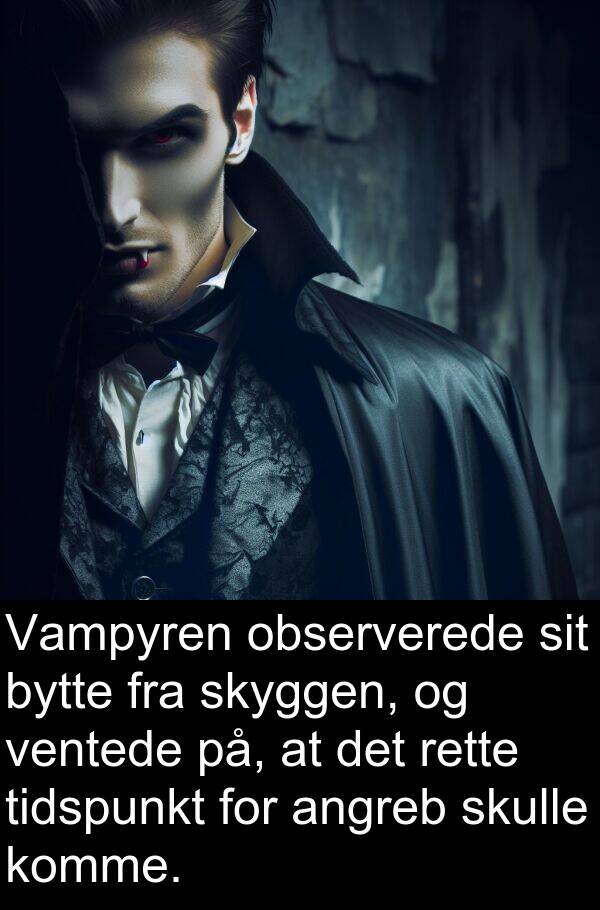 observerede: Vampyren observerede sit bytte fra skyggen, og ventede på, at det rette tidspunkt for angreb skulle komme.