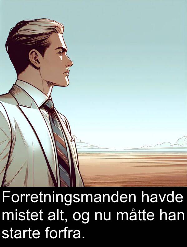 mistet: Forretningsmanden havde mistet alt, og nu måtte han starte forfra.