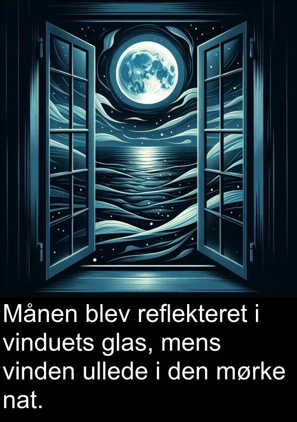 vinden: Månen blev reflekteret i vinduets glas, mens vinden ullede i den mørke nat.