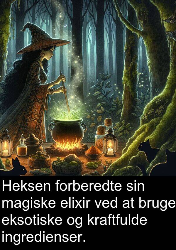 kraftfulde: Heksen forberedte sin magiske elixir ved at bruge eksotiske og kraftfulde ingredienser.