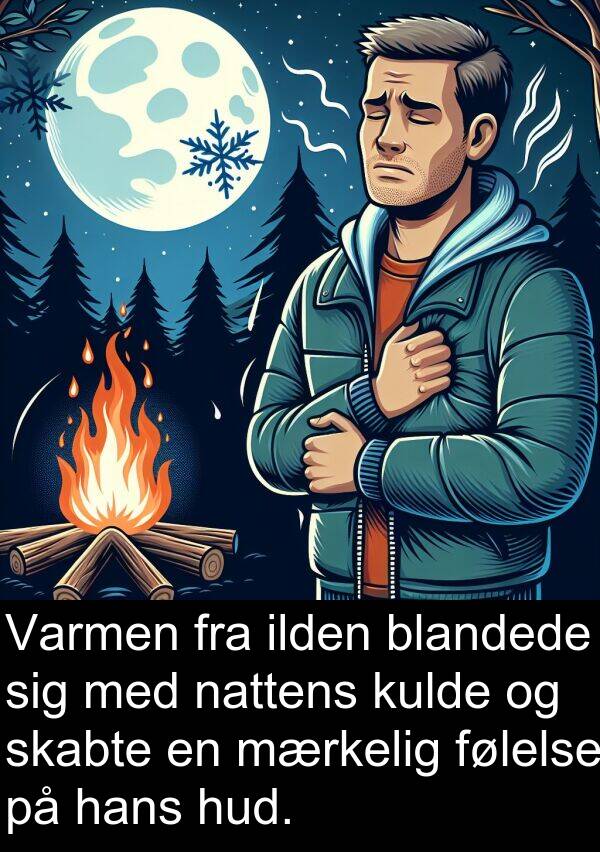 kulde: Varmen fra ilden blandede sig med nattens kulde og skabte en mærkelig følelse på hans hud.