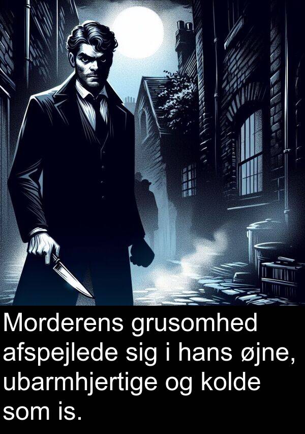 øjne: Morderens grusomhed afspejlede sig i hans øjne, ubarmhjertige og kolde som is.