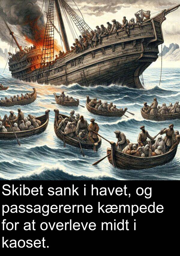 kæmpede: Skibet sank i havet, og passagererne kæmpede for at overleve midt i kaoset.