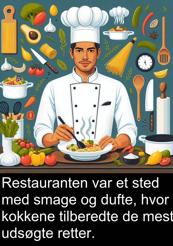 hvor: Restauranten var et sted med smage og dufte, hvor kokkene tilberedte de mest udsøgte retter.