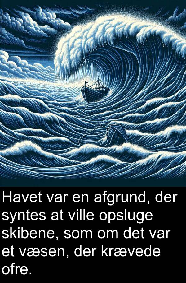 krævede: Havet var en afgrund, der syntes at ville opsluge skibene, som om det var et væsen, der krævede ofre.