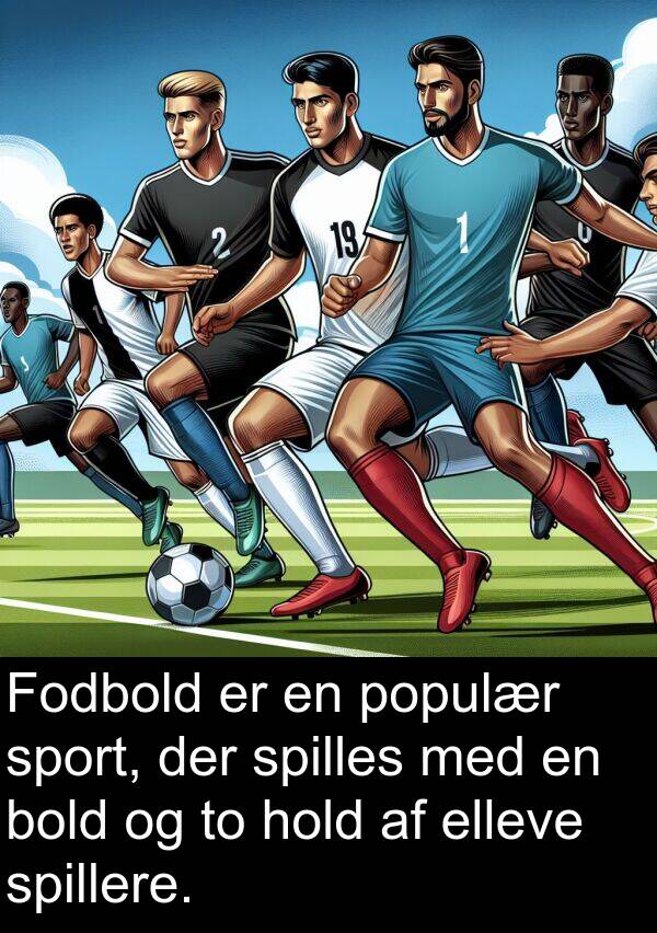 hold: Fodbold er en populær sport, der spilles med en bold og to hold af elleve spillere.