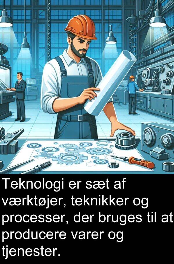 processer: Teknologi er sæt af værktøjer, teknikker og processer, der bruges til at producere varer og tjenester.