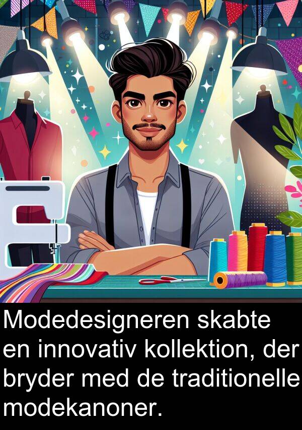 modekanoner: Modedesigneren skabte en innovativ kollektion, der bryder med de traditionelle modekanoner.