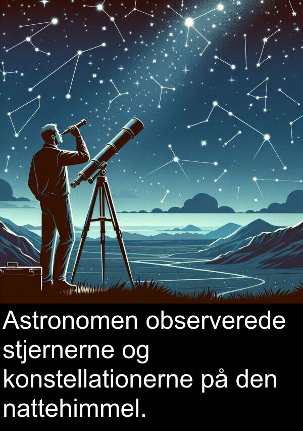 konstellationerne: Astronomen observerede stjernerne og konstellationerne på den nattehimmel.