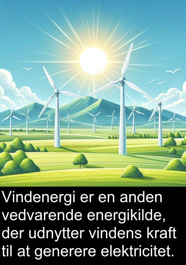 kraft: Vindenergi er en anden vedvarende energikilde, der udnytter vindens kraft til at generere elektricitet.