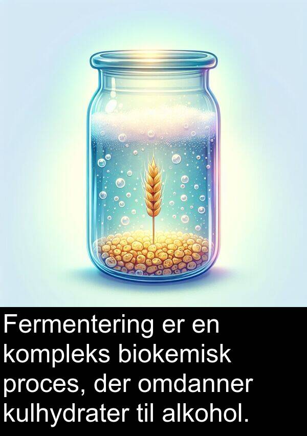 kulhydrater: Fermentering er en kompleks biokemisk proces, der omdanner kulhydrater til alkohol.