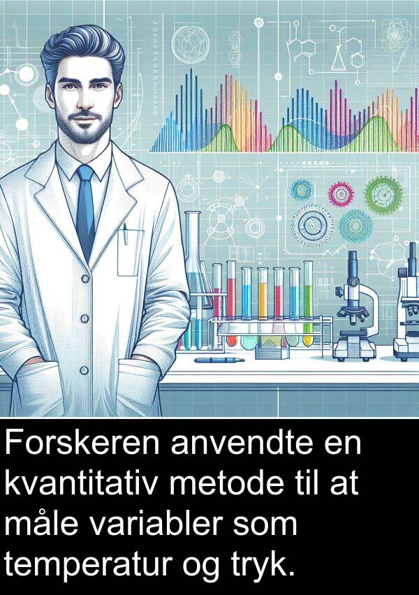 kvantitativ: Forskeren anvendte en kvantitativ metode til at måle variabler som temperatur og tryk.