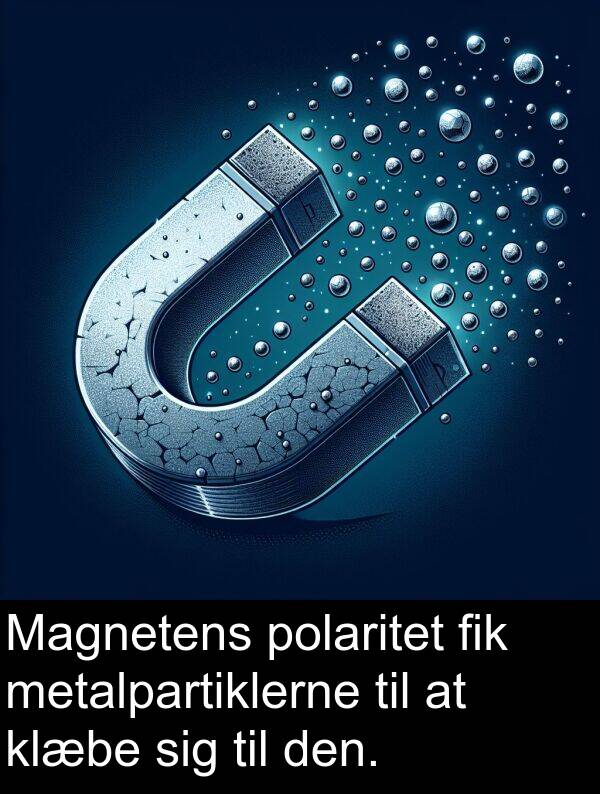 metalpartiklerne: Magnetens polaritet fik metalpartiklerne til at klæbe sig til den.