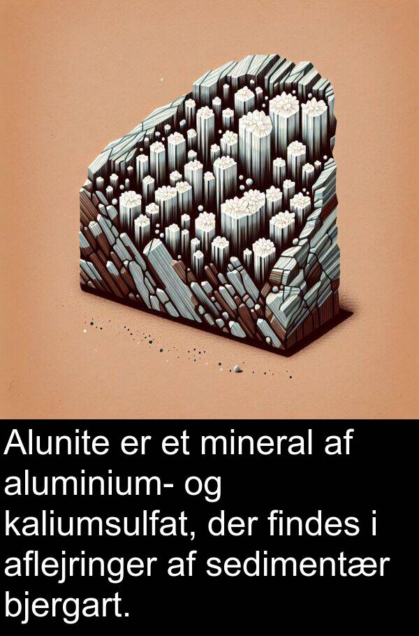 mineral: Alunite er et mineral af aluminium- og kaliumsulfat, der findes i aflejringer af sedimentær bjergart.