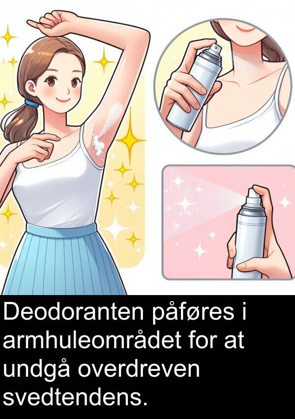 undgå: Deodoranten påføres i armhuleområdet for at undgå overdreven svedtendens.
