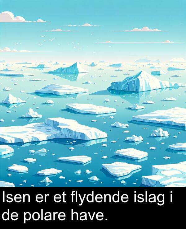 flydende: Isen er et flydende islag i de polare have.
