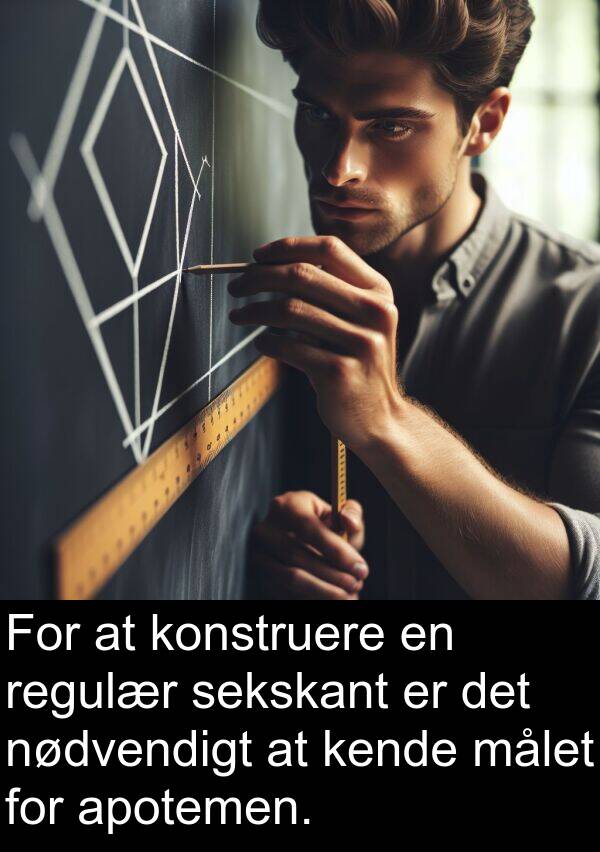 konstruere: For at konstruere en regulær sekskant er det nødvendigt at kende målet for apotemen.