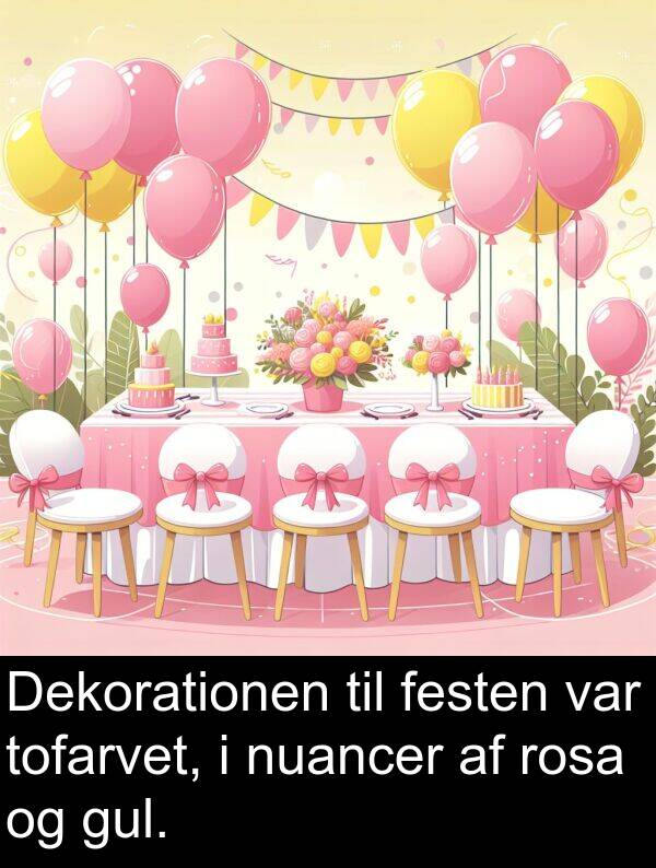 nuancer: Dekorationen til festen var tofarvet, i nuancer af rosa og gul.