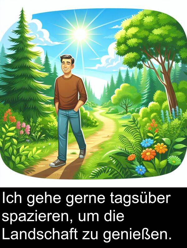 tagsüber: Ich gehe gerne tagsüber spazieren, um die Landschaft zu genießen.