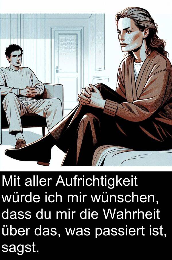 Wahrheit: Mit aller Aufrichtigkeit würde ich mir wünschen, dass du mir die Wahrheit über das, was passiert ist, sagst.