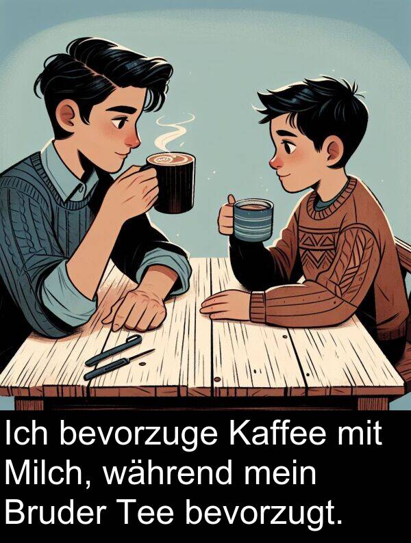 während: Ich bevorzuge Kaffee mit Milch, während mein Bruder Tee bevorzugt.