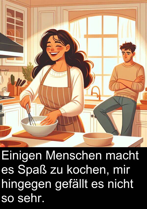 macht: Einigen Menschen macht es Spaß zu kochen, mir hingegen gefällt es nicht so sehr.