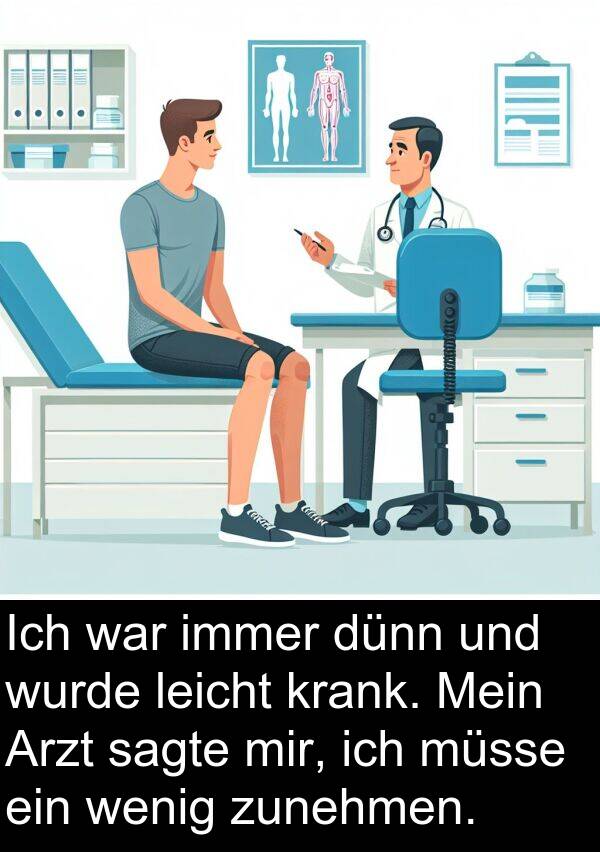 Arzt: Ich war immer dünn und wurde leicht krank. Mein Arzt sagte mir, ich müsse ein wenig zunehmen.