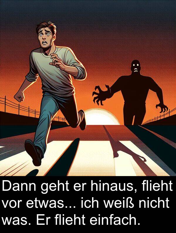 Dann: Dann geht er hinaus, flieht vor etwas... ich weiß nicht was. Er flieht einfach.