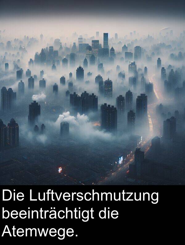 beeinträchtigt: Die Luftverschmutzung beeinträchtigt die Atemwege.