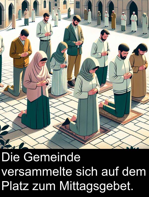Mittagsgebet: Die Gemeinde versammelte sich auf dem Platz zum Mittagsgebet.