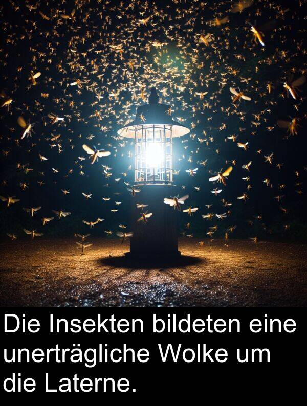 bildeten: Die Insekten bildeten eine unerträgliche Wolke um die Laterne.